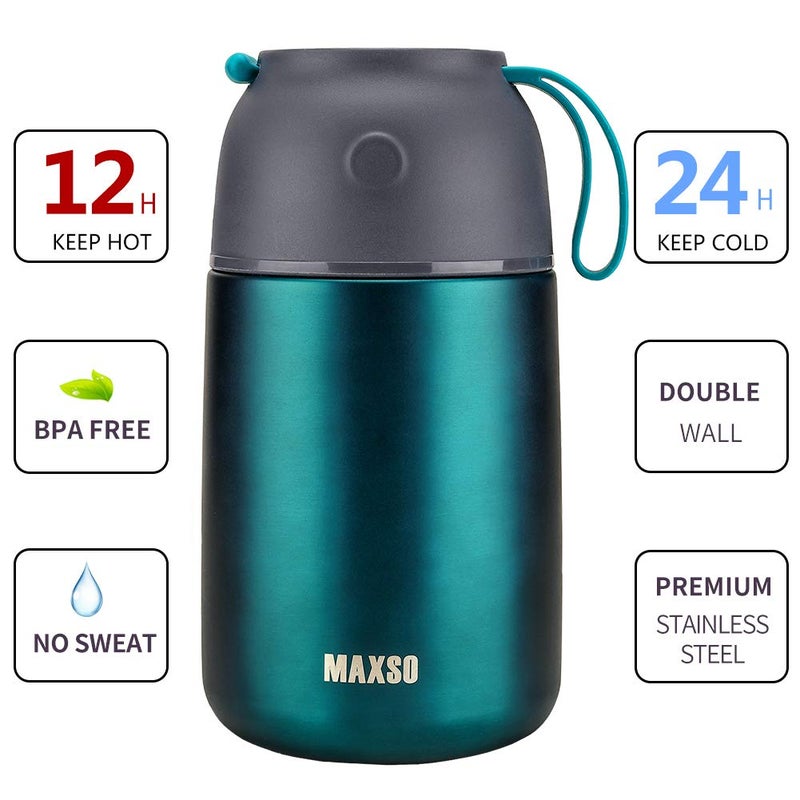 MAXSO 2 Pack Soup Thermo for Hot & Cold Food for Kids Adults, Vacuum Insulated Food Jar Thermal Lunch Containers, Travel Food Flask with Spoon (24 oz,17 oz) (Matte Green) - Image 4
